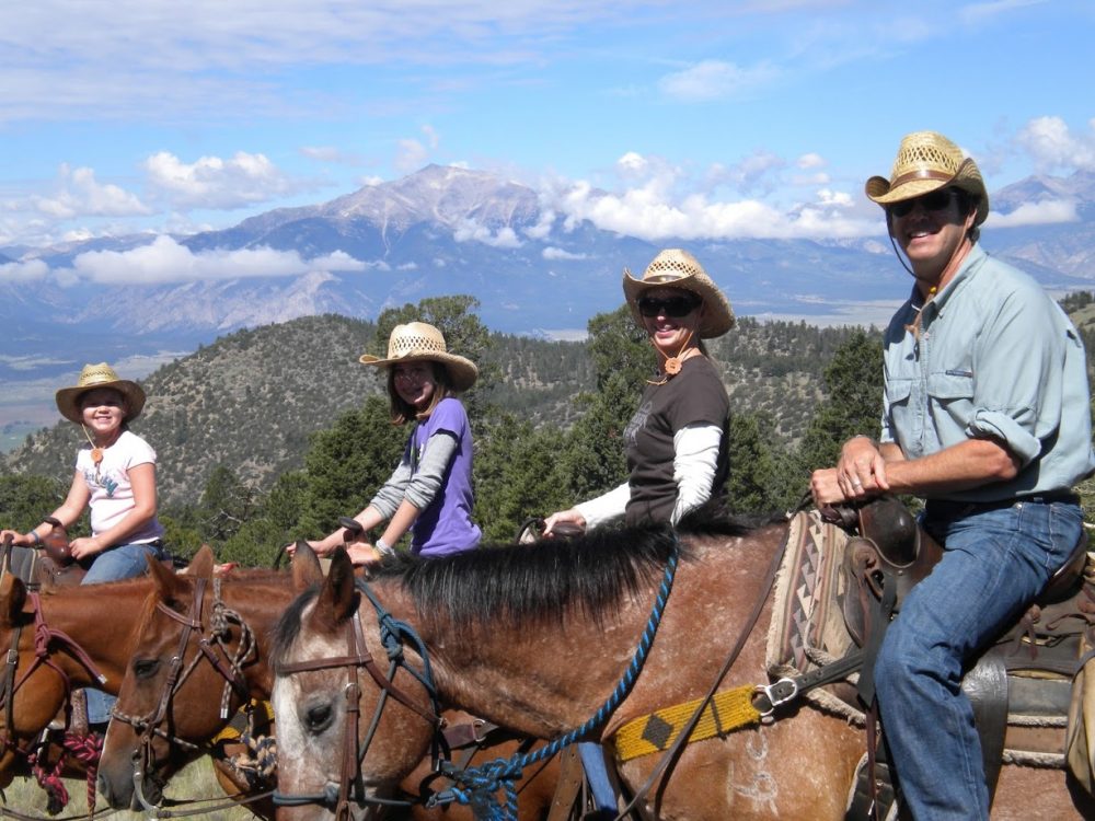 Elk Mountain Guest Ranch, Colorado, family saddles up on the trail, Ranch Rider